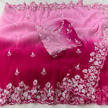 Beautiful Crush Padding Sequence Work Georgette Fabric Saree With Un-Stitched Blouse 6