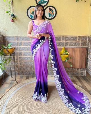 Beautiful Crush Padding Sequence Work Georgette Fabric Saree With Un-Stitched Blouse 1