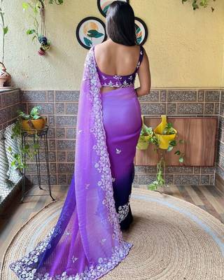 Beautiful Crush Padding Sequence Work Georgette Fabric Saree With Un-Stitched Blouse 4