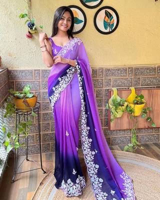 Beautiful Crush Padding Sequence Work Georgette Fabric Saree With Un-Stitched Blouse 5