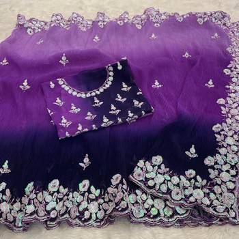 Beautiful Crush Padding Sequence Work Georgette Fabric Saree With Un-Stitched Blouse 6
