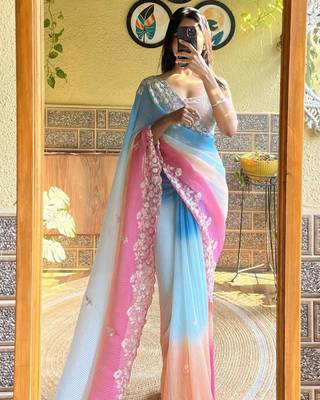 Beautiful Crush Padding Sequence Work Georgette Fabric Saree With Un-Stitched Blouse 6