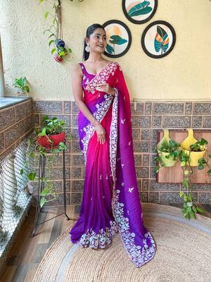 Beautiful Crush Padding Sequence Work Georgette Fabric Saree With Un-Stitched Blouse 1