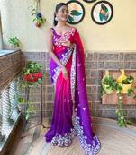 Beautiful Crush Padding Sequence Work Georgette Fabric Saree With Un-Stitched Blouse