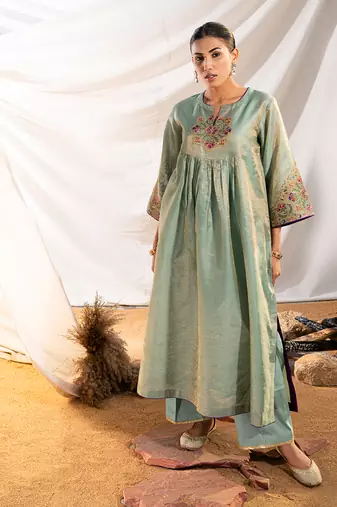 Green cotton kurta set