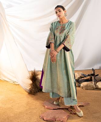 Green cotton kurta set 1