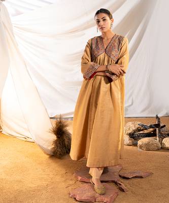 Beige cotton kurta set 1