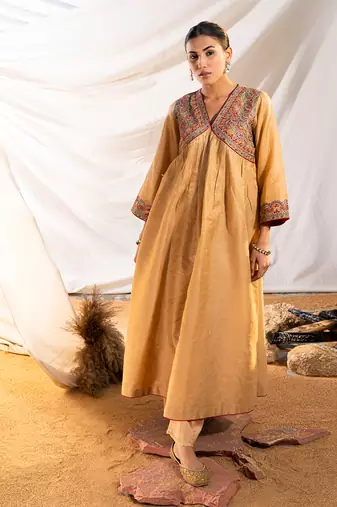 Beige cotton kurta set