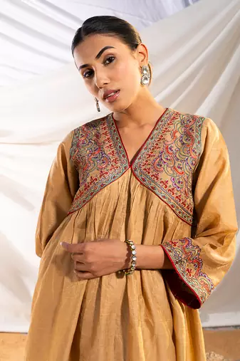 Beige cotton kurta set