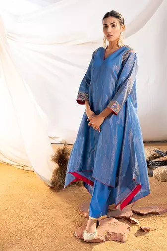 Blue cotton kurta set
