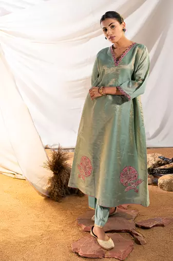 Green cotton kurta set