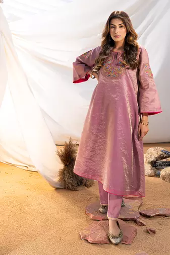 Mauve cotton kurta set