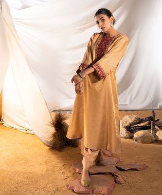 Beige cotton kurta set 2