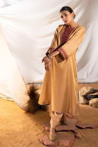 Beige cotton kurta set