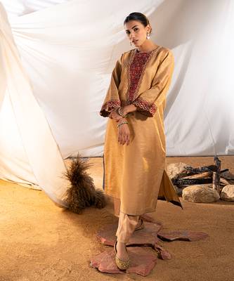 Beige cotton kurta set 1