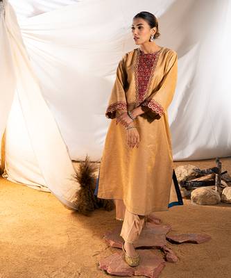 Beige cotton kurta set 4