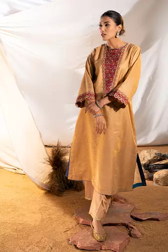 Beige cotton kurta set