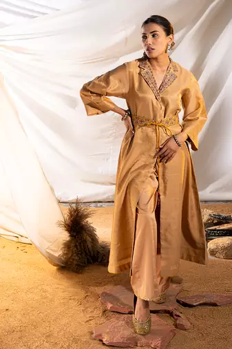 Beige cotton kurta set