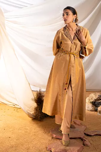 Beige cotton kurta set
