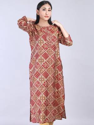 Maahi fabs women abstract floral bandhani dark printed work kurta 1