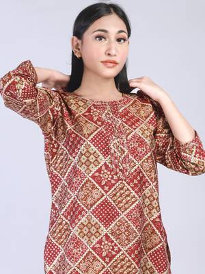Maahi fabs women abstract floral bandhani dark printed work kurta 4
