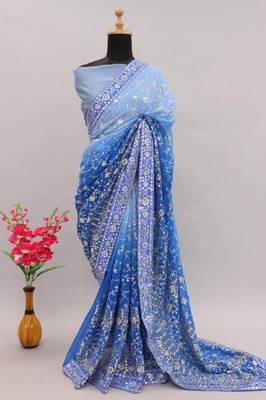 Soft Georgette Fabric Embroidery Sequence Saree 5