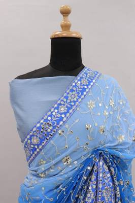 Soft Georgette Fabric Embroidery Sequence Saree 6