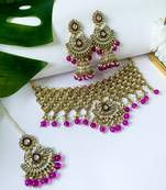 I jewels traditional kundan & pearl drop choker necklace jewellery with jhumki earrings & maang tikka set