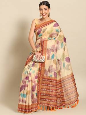Silk Land  Mustard  Printed Cotton Blend Saree  1