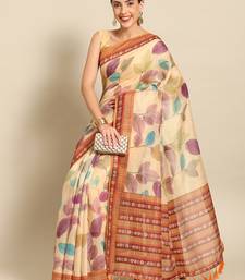 Silk Land  Mustard  Printed Cotton Blend Saree 