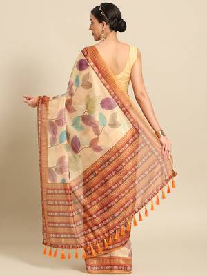 Silk Land  Mustard  Printed Cotton Blend Saree  3