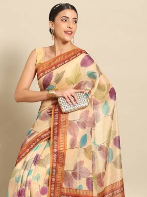 Silk Land  Mustard  Printed Cotton Blend Saree  4