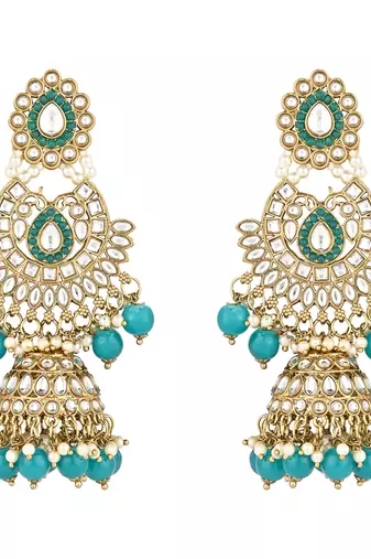 I jewels traditional kundan & pearl drop choker necklace jewellery with jhumki earrings & maang tikka set