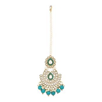 I jewels traditional kundan & pearl drop choker necklace jewellery with jhumki earrings & maang tikka set 4