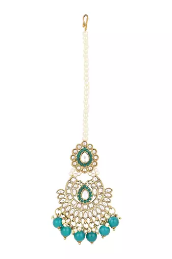 I jewels traditional kundan & pearl drop choker necklace jewellery with jhumki earrings & maang tikka set