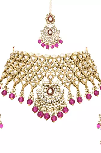 I jewels traditional kundan & pearl drop choker necklace jewellery with jhumki earrings & maang tikka set