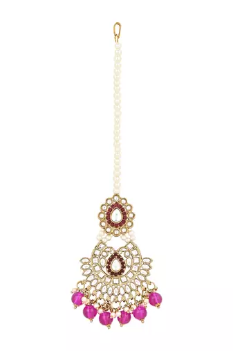 I jewels traditional kundan & pearl drop choker necklace jewellery with jhumki earrings & maang tikka set
