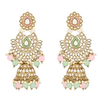 traditional kundan & pearl drop choker necklace jewellery with jhumki earrings & maang tikka set 3