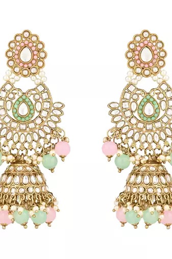 traditional kundan & pearl drop choker necklace jewellery with jhumki earrings & maang tikka set