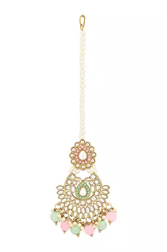 traditional kundan & pearl drop choker necklace jewellery with jhumki earrings & maang tikka set