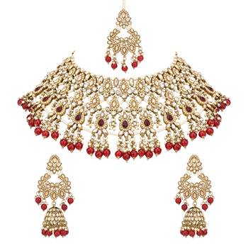 stylish traditional kundan & pearl drops bridal choker necklace jewellery set 2
