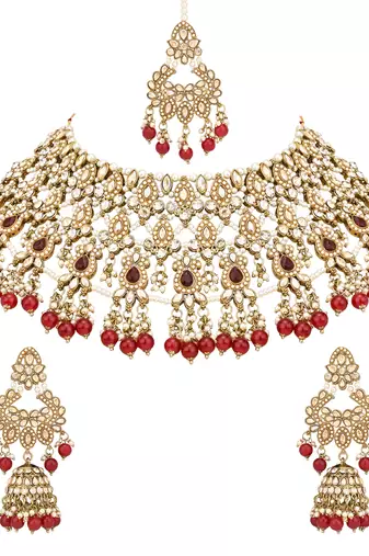 stylish traditional kundan & pearl drops bridal choker necklace jewellery set