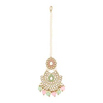 traditional kundan & pearl drop choker necklace jewellery with jhumki earrings & maang tikka set 5