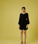 Hassu's women black full sleeves chiffon tone on embroidery mid thigh tunic