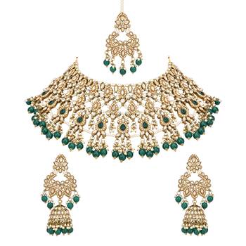 stylish traditional kundan & pearl drops bridal choker necklace jewellery set 2