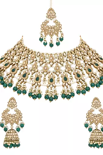stylish traditional kundan & pearl drops bridal choker necklace jewellery set