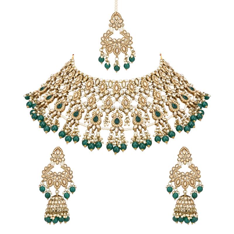 stylish traditional kundan & pearl drops bridal choker necklace jewellery set