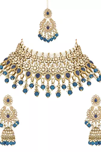 stylish traditional handcrafted heavy look kundan & pearls bridal choker necklace jewellery set