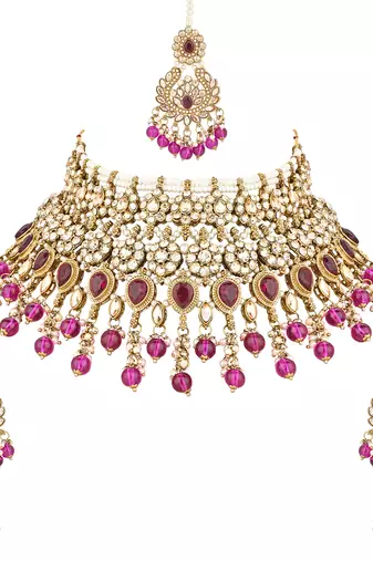 stylish traditional handcrafted heavy look kundan & pearls bridal choker necklace jewellery set