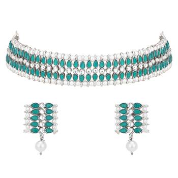 traditional pearl & kundan studded choker necklace jewellery set 1